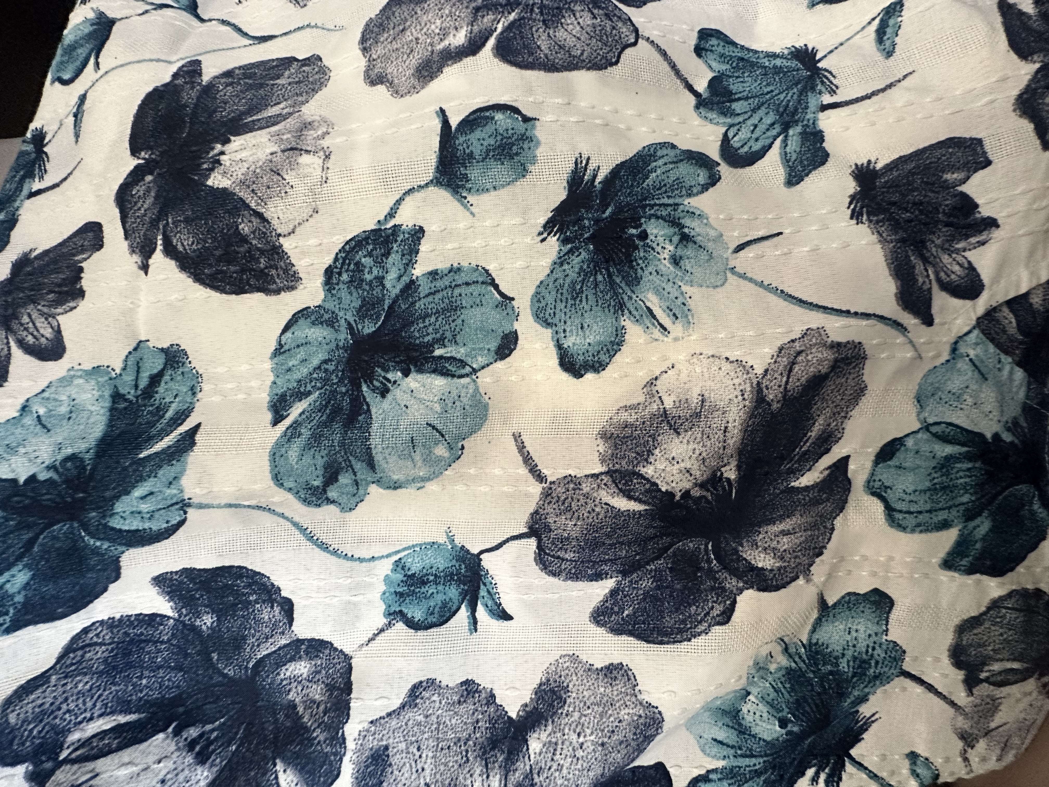 شوميز نخي بدون آبرفت 8720 آبرنگي گل آبي سورمه اي 